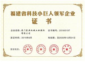 福建省科技小巨人領軍企業(yè)證書